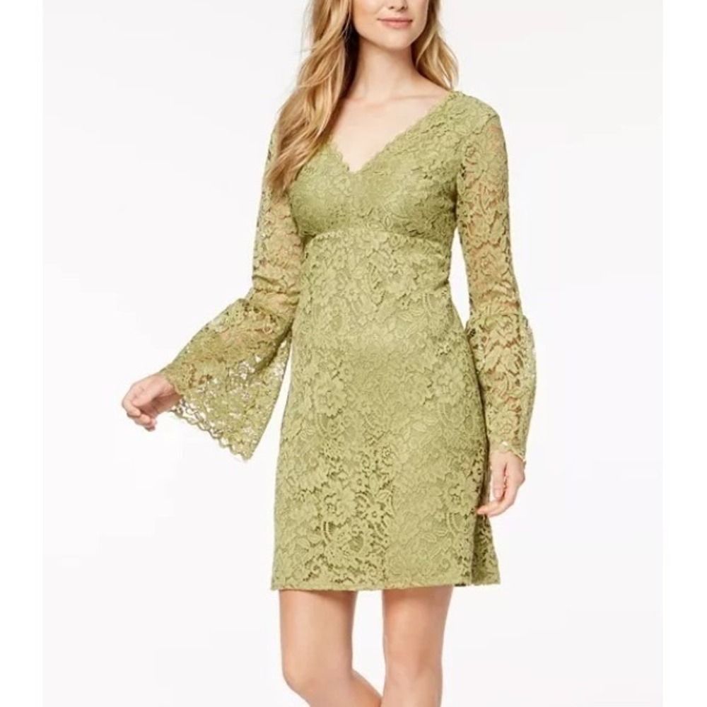 Betsey Johnson‎ Lace Dress V Neck Bell Sleeve Green Party Cocktail Size 2